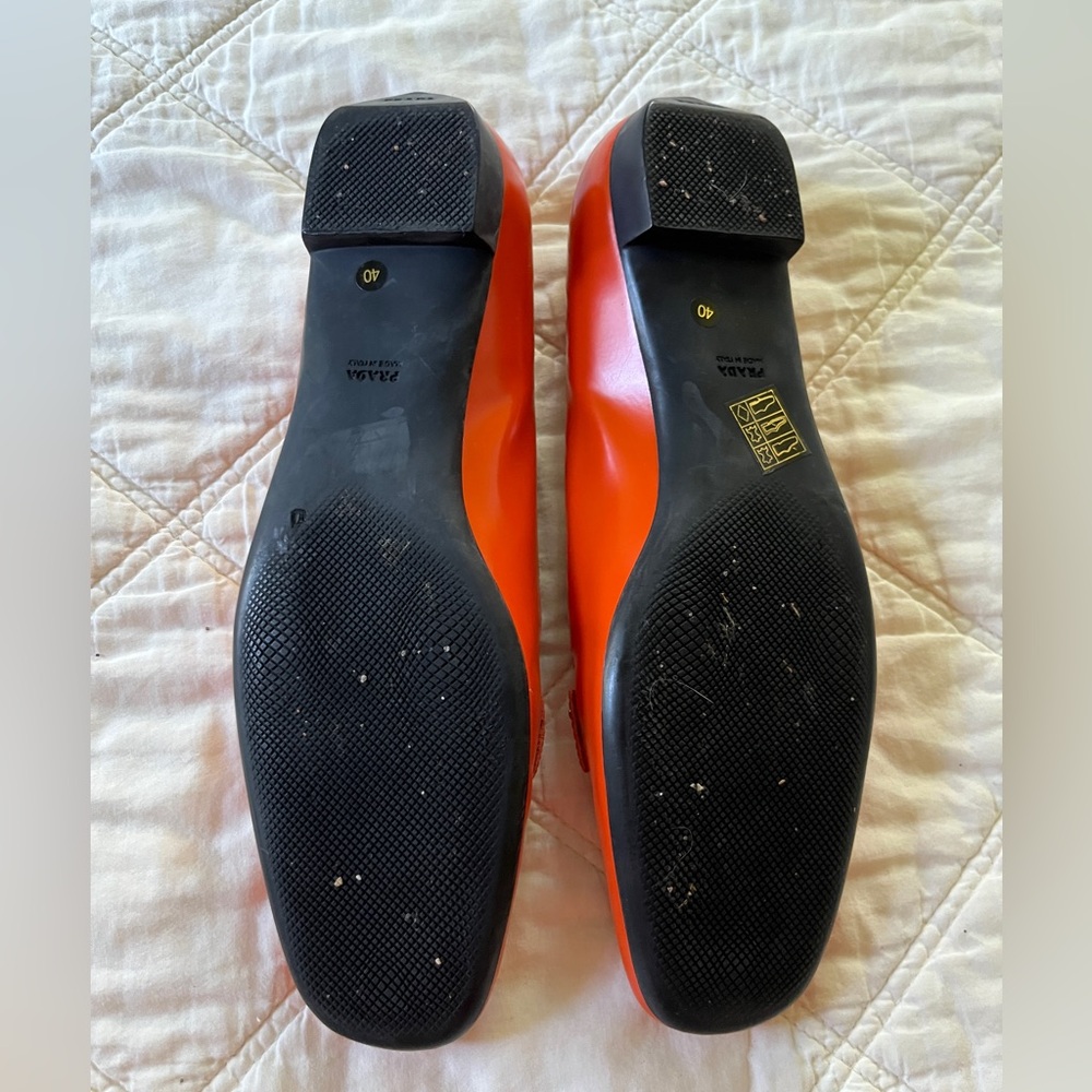 Prada Orange Leather Loafers with Silver Hardware - Picture 3 of 16